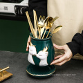 Custom Hot Sale Ceramic chopstick utensil holder rests cylinder bucket Drain basket Knife fork spoon storage